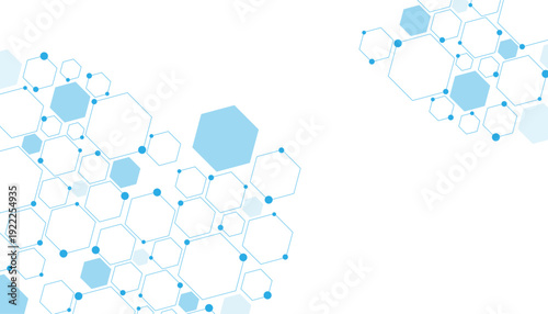 Science network pattern blue Hexagonal abstract background. Big Data Visualization structure elements . Health care and science medical pattern innovation. Template design with concept Dots and lines.