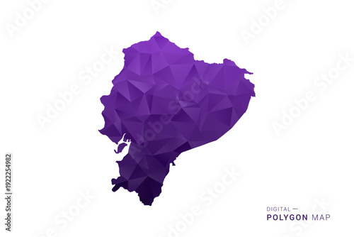 Ecuador Map - Polygon Style Vector Illustration in Deep Purple Gradient, Low Poly Geometric Design, Isolated on White Background for Infographics and Digital Use.