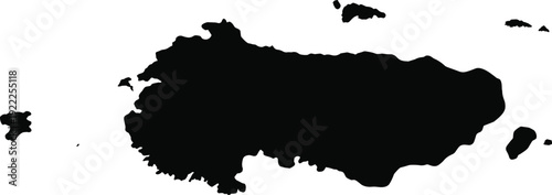 Black silhouette map of Turkey with offshore islands isolated on white background, detailed geographic country outline for cartography, infographic, and design projects.