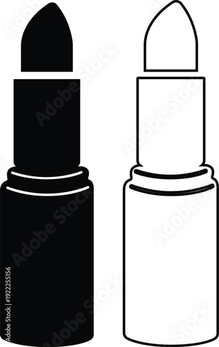 Lipstick vector icons set, cosmetic makeup silhouette and outline collection, beauty fashion symbol group isolated on transparent background for branding and salon design