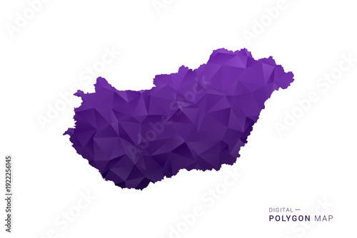 Hungary Map - Polygon Style Vector Illustration in Deep Purple Gradient, Low Poly Geometric Design, Isolated on White Background for Infographics and Digital Use.