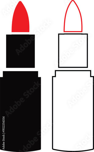 Lipstick vector icons set, cosmetic makeup silhouette and outline collection, beauty fashion symbol group isolated on transparent background for branding and salon design