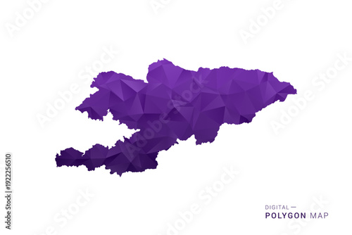 Kyrgyzstan Map - Polygon Style Vector Illustration in Deep Purple Gradient, Low Poly Geometric Design, Isolated on White Background for Infographics and Digital Use.