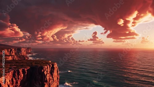 Majestic Coastal Cliff at Golden Hour with Dramatic Clouds in Cinematic 4K