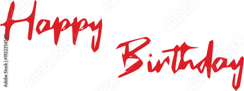 Happy Birthday red brush lettering typography, handwritten calligraphy text for celebration greeting