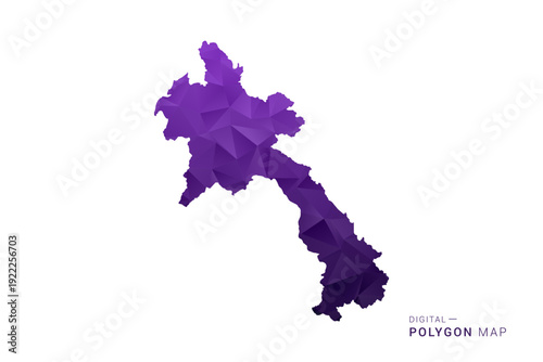 Laos Map - Polygon Style Vector Illustration in Deep Purple Gradient, Low Poly Geometric Design, Isolated on White Background for Infographics and Digital Use.