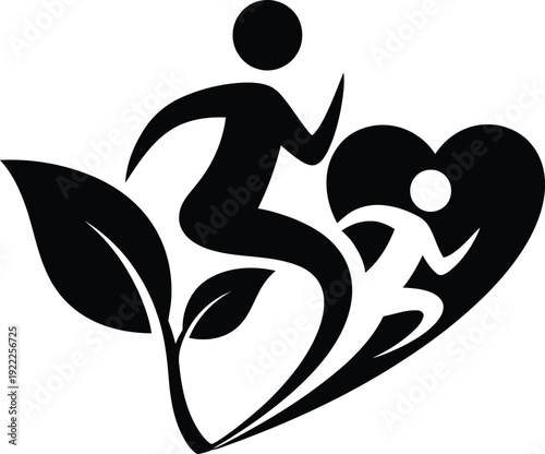 Stylized illustration of a parent and child in a heart shaped floral design