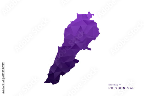 Lebanon Map - Polygon Style Vector Illustration in Deep Purple Gradient, Low Poly Geometric Design, Isolated on White Background for Infographics and Digital Use.