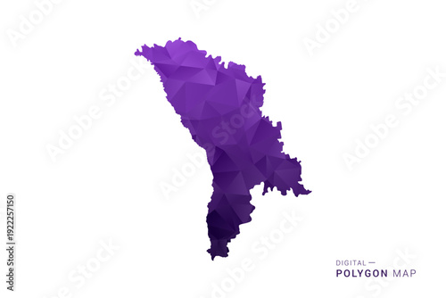 Moldova Map - Polygon Style Vector Illustration in Deep Purple Gradient, Low Poly Geometric Design, Isolated on White Background for Infographics and Digital Use.