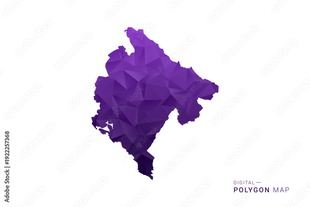 Obraz premium Montenegro Map - Polygon Style Vector Illustration in Deep Purple Gradient, Low Poly Geometric Design, Isolated on White Background for Infographics and Digital Use.