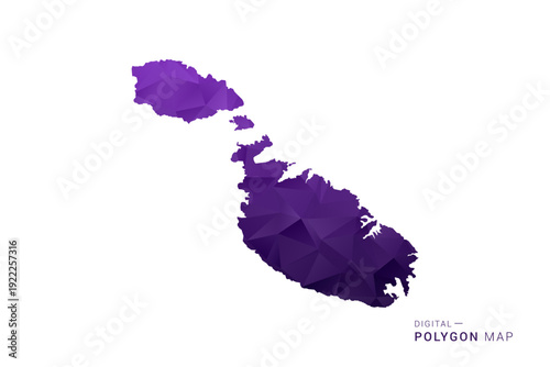 Malta Map - Polygon Style Vector Illustration in Deep Purple Gradient, Low Poly Geometric Design, Isolated on White Background for Infographics and Digital Use.