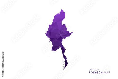 Myanmar Map - Polygon Style Vector Illustration in Deep Purple Gradient, Low Poly Geometric Design, Isolated on White Background for Infographics and Digital Use.