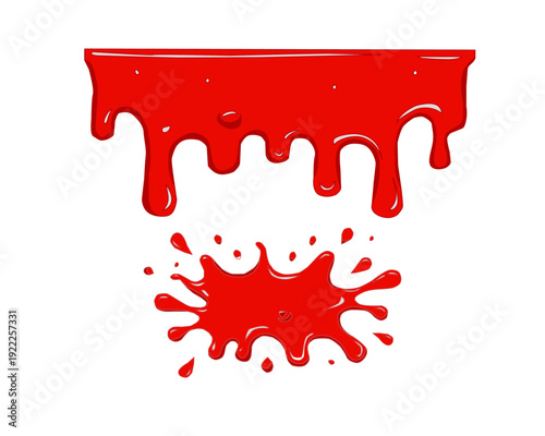 Red Sauce Splash Vector Isolated on White. Ketchup Liquid Splash Element for Fast Food Design. Chili Sauce Spill Clipart for Restaurant Promotion. Glossy Red Condiment Graphic