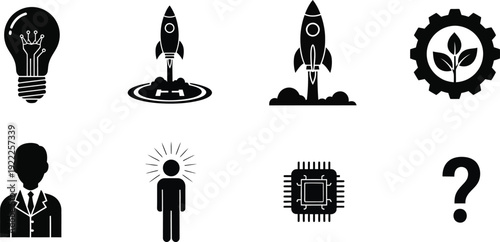 Innovation and technology icons for business and development