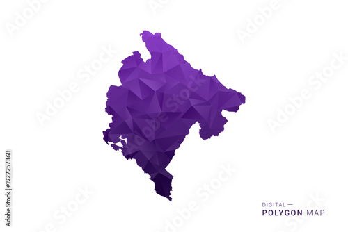 Montenegro Map - Polygon Style Vector Illustration in Deep Purple Gradient, Low Poly Geometric Design, Isolated on White Background for Infographics and Digital Use.