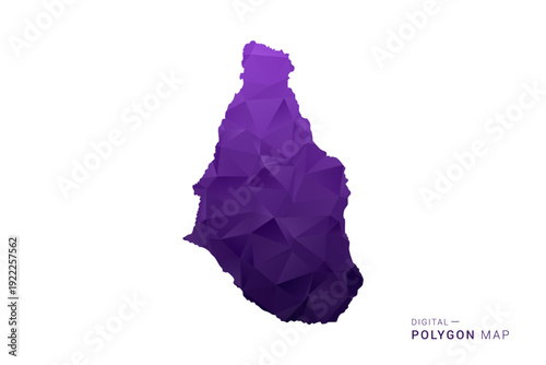 Montserrat Map - Polygon Style Vector Illustration in Deep Purple Gradient, Low Poly Geometric Design, Isolated on White Background for Infographics and Digital Use.