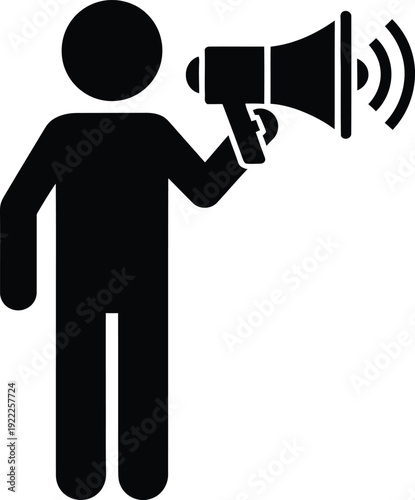 A person holding a megaphone and broadcasting a message loudly to an audience