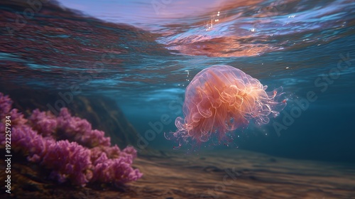 Ethereal Jellyfish Floating in Clear Waters