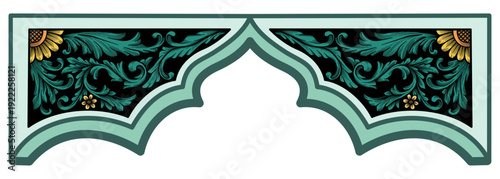 Islamic background with ornate arch border frame for banner template design, greeting card design decoration