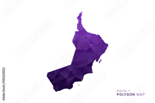 Oman Map - Polygon Style Vector Illustration in Deep Purple Gradient, Low Poly Geometric Design, Isolated on White Background for Infographics and Digital Use.