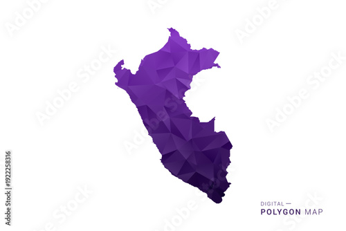 Peru Map - Polygon Style Vector Illustration in Deep Purple Gradient, Low Poly Geometric Design, Isolated on White Background for Infographics and Digital Use.
