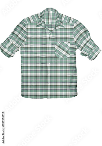 Foto Minimalist men's casual plaid shirt apparel made of white cotton textile with a