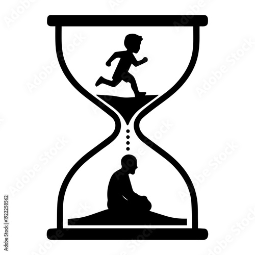 Conceptual Hourglass Silhouette Illustrating the Passage of Time from Youth to Old Age