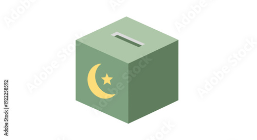 Green Donation Box with Crescent Moon Symbol.
