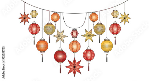 Colorful Christmas Ornaments Hanging from Mobile.