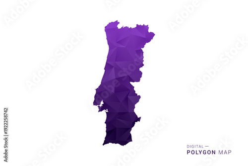 Portugal Map - Polygon Style Vector Illustration in Deep Purple Gradient, Low Poly Geometric Design, Isolated on White Background for Infographics and Digital Use.