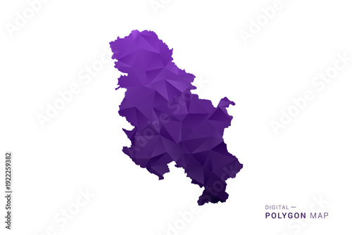 Serbia Map - Polygon Style Vector Illustration in Deep Purple Gradient, Low Poly Geometric Design, Isolated on White Background for Infographics and Digital Use.