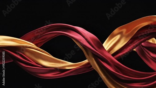 Rolling Sound Waves Transforming into Red and Gold Silk Ribbons in Cinematic 4K
