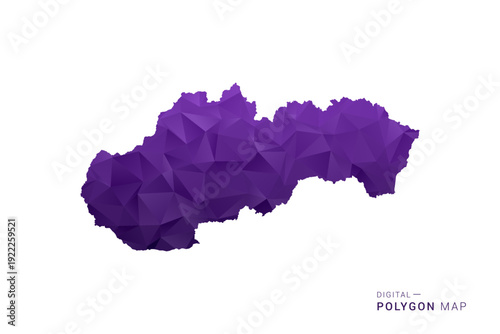 Slovakia Map - Polygon Style Vector Illustration in Deep Purple Gradient, Low Poly Geometric Design, Isolated on White Background for Infographics and Digital Use.