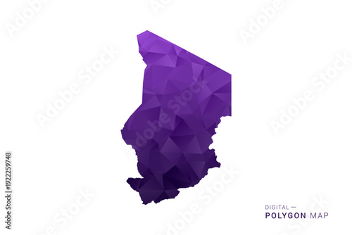 Chad Map - Polygon Style Vector Illustration in Deep Purple Gradient, Low Poly Geometric Design, Isolated on White Background for Infographics and Digital Use.