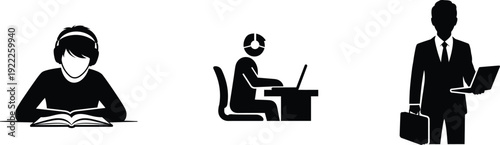 Office workers engaged in various tasks at their desks or standing