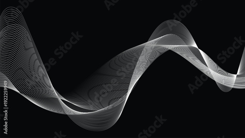 Intricate Abstract Wavy Flow of Interconnected Light Lines on a Deep Black Background Modern Digital Design for Complex Technology and Science.