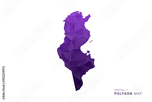 Tunisia Map - Polygon Style Vector Illustration in Deep Purple Gradient, Low Poly Geometric Design, Isolated on White Background for Infographics and Digital Use.