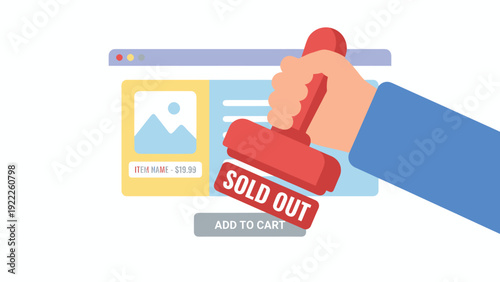 E-commerce Sold Out Concept: Hand Stamping Product Page with Depleted Stock Status