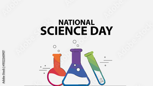 National Science Day Vector Background Poster with Colorful Chemistry Laboratory Flasks Test Tube Bubbles for Scientific Educational Event Banner or Greeting Card Graphic Design.