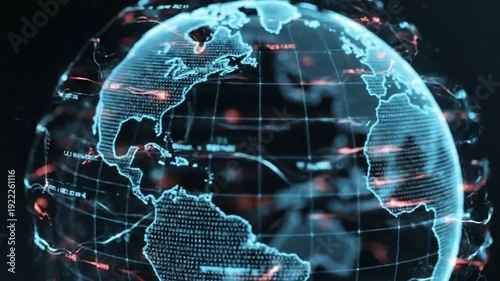  Futuristic Digital Globe with Flowing Light Patterns in Cinematic 4K