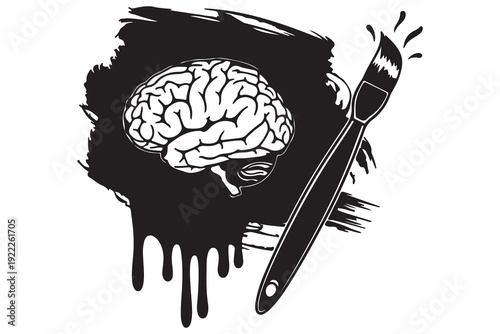 Human brain silhouette icon with a paintbrush, representing creativity, artistic thinking, and imagination