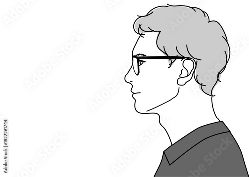 メガネをかけた日本人男性の横顔のイラスト 上半身横向き