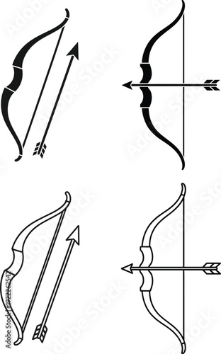 Ancient archery equipment: bow and arrow designs and styles Vector