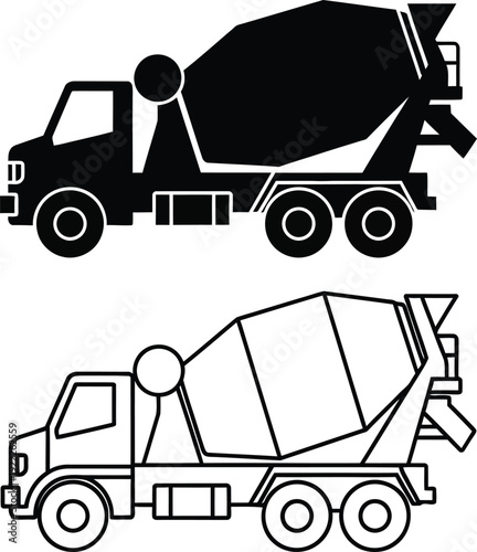 Construction trucks, cement mixer trucks, heavy machinery, building equipment, industrial vehicles Vector