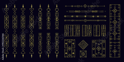 Collection of ornate golden geometric patterns and decorative design elements