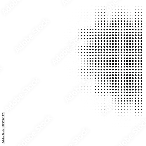 Halftone pattern with light gray background and dense black dots creating a strong abstract visual
