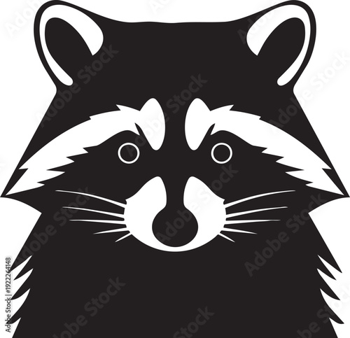 Cute vector illustration of a funny black and white kitten face featuring a domestic feline head silhouette with large eyes and a cartoon art design of a black kitty pet animal