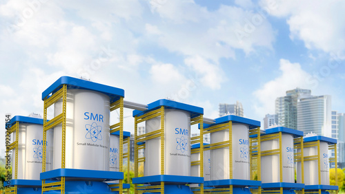 Group of smr or small modular nuclear reactors power plant