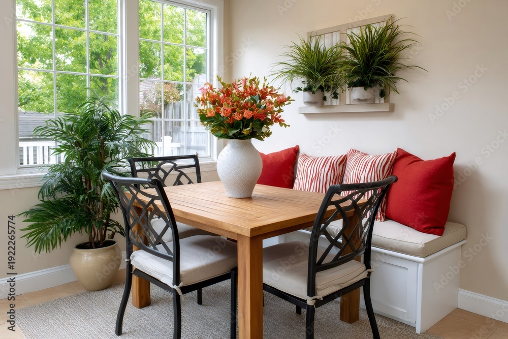 Fototapeta premium Dining nook with wooden table and bench seating