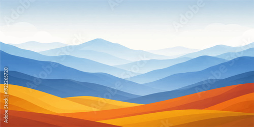 Misty mountain landscape at sunrise with forest and valley view